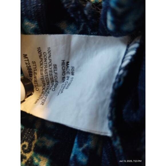 Twine & String Womens Large Top Kimono Sleeve Mosaic Floral Smocked Waist Boho - Picture 13 of 13